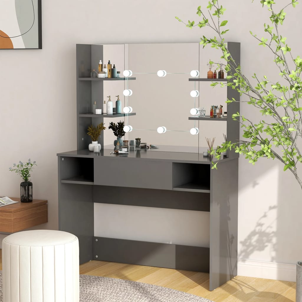Makeup Table with LED Lights 100x40x135 cm MDF Grey - Merlin Deals