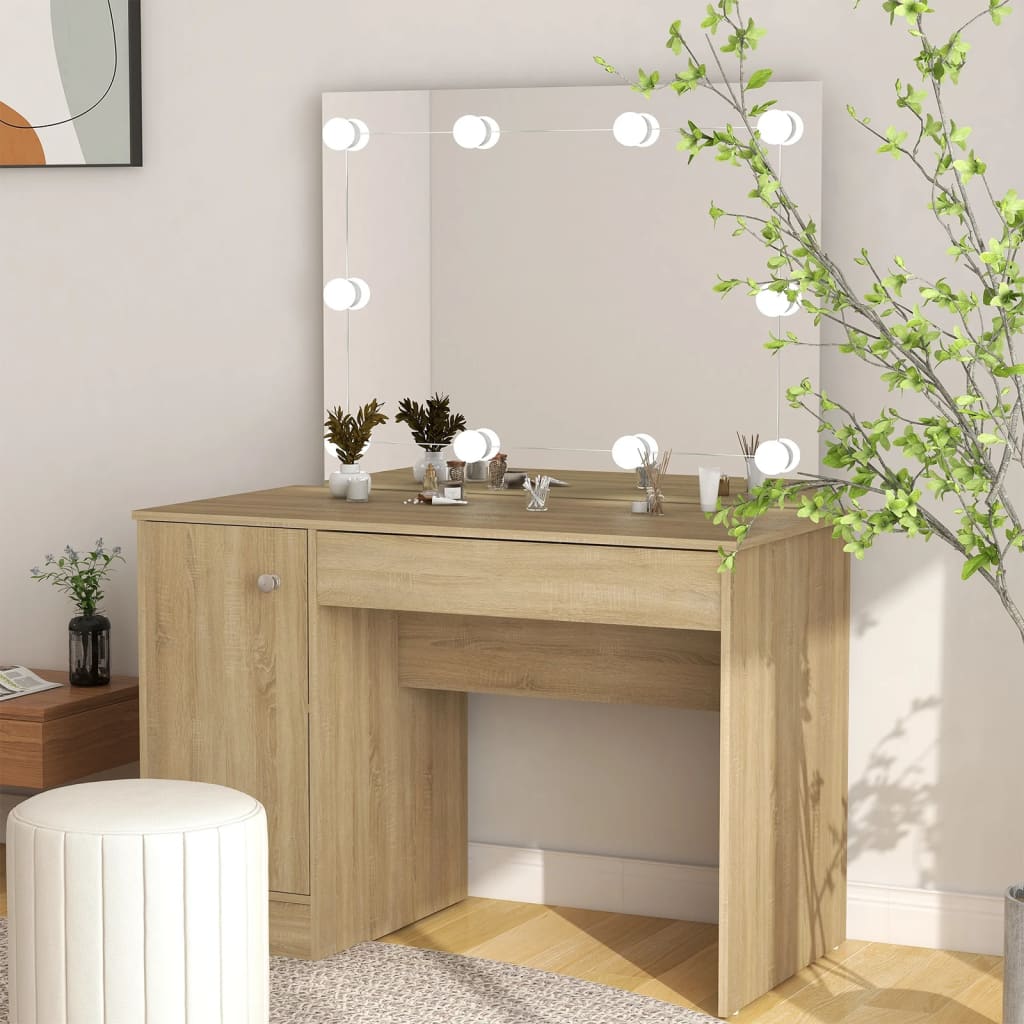 Makeup Table with LED Lights 110x55x145 cm MDF Oak - Millennium Furniture