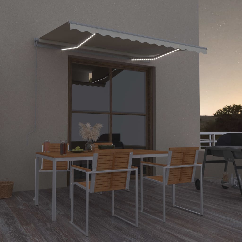 Manual Retractable Awning with LED 300x250 cm Cream - R and M Furniture