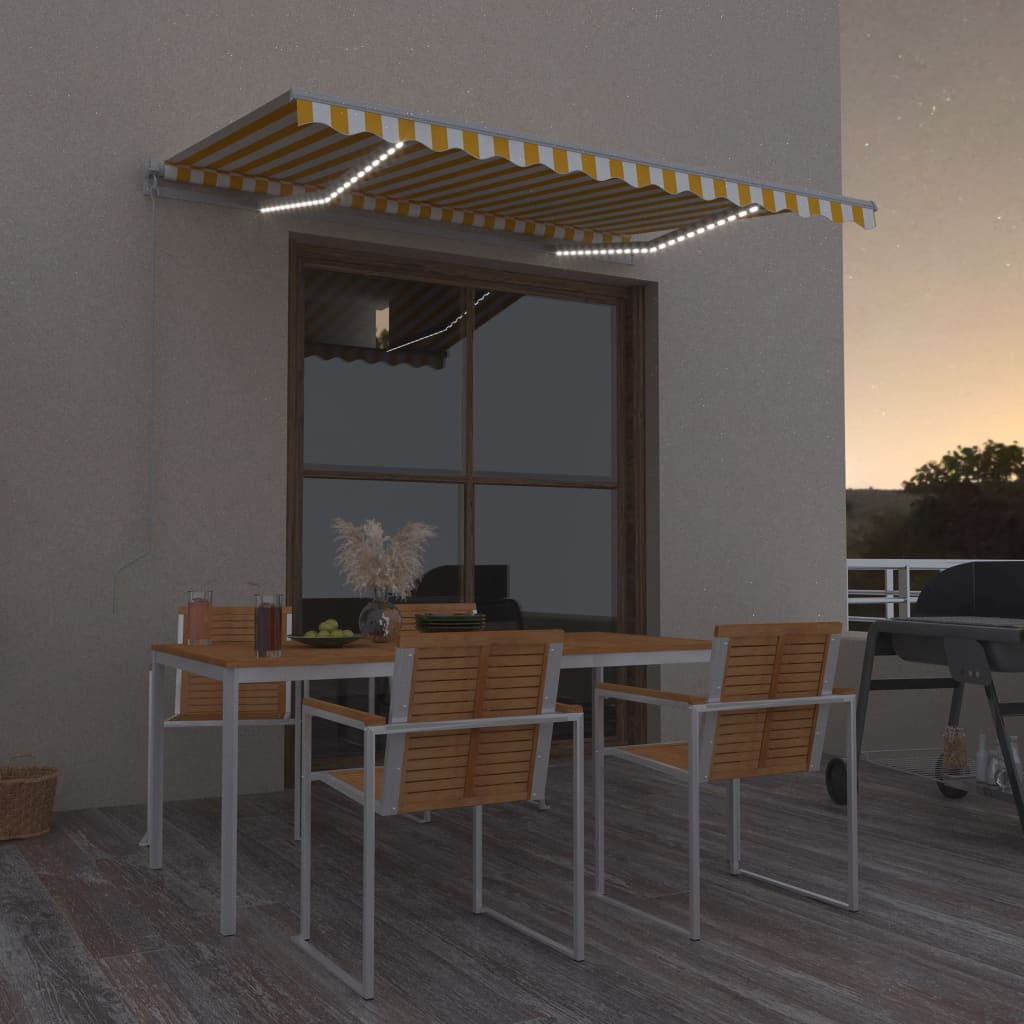 Manual Retractable Awning with LED 300x250 cm Yellow and White - Style and Chic