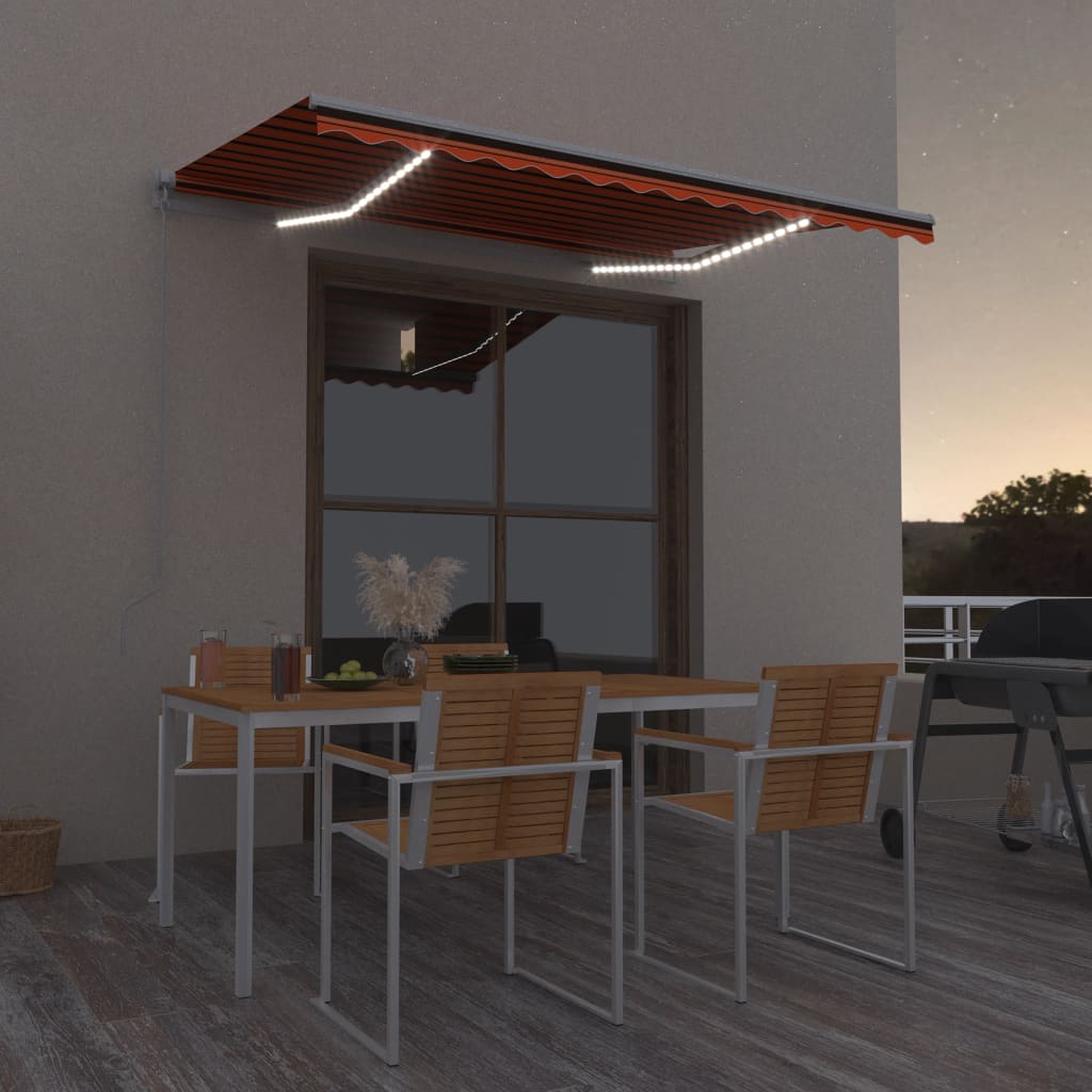Manual Retractable Awning with LED 300x250 cm Orange and Brown - Merkel Designers