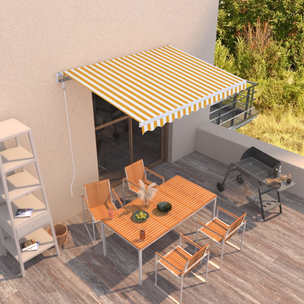 Manual Retractable Awning 350x250cm Yellow and White - Style and Chic