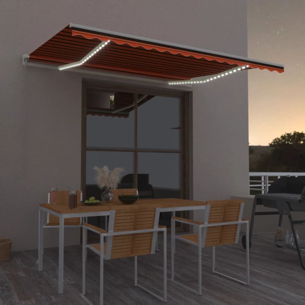 Manual Retractable Awning with LED 400x300 cm Orange and Brown - Style and Chic
