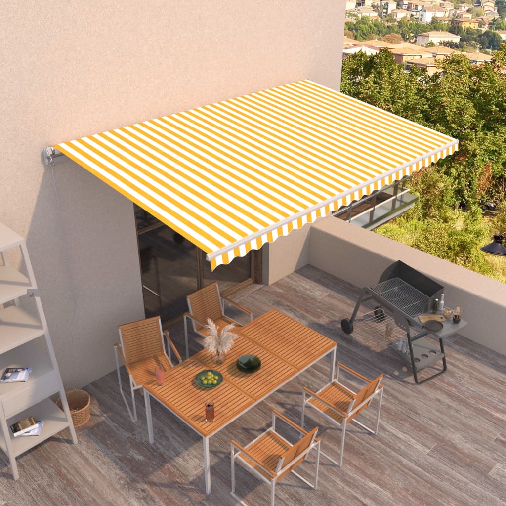 Manual Retractable Awning 500x300cm Yellow and White - Casper Homes