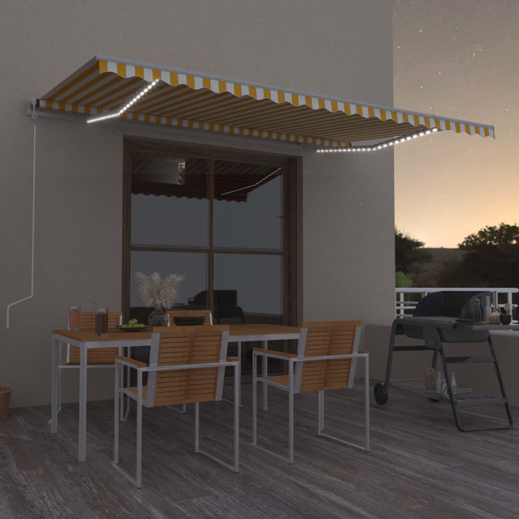Manual Retractable Awning with LED 500x300cm Yellow and White - Casper Homes