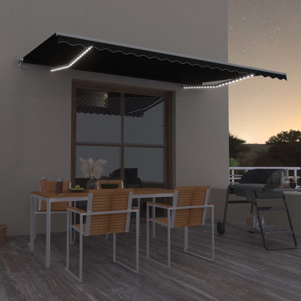 Manual Retractable Awning with LED 500x300cm Anthracite - Casper Homes
