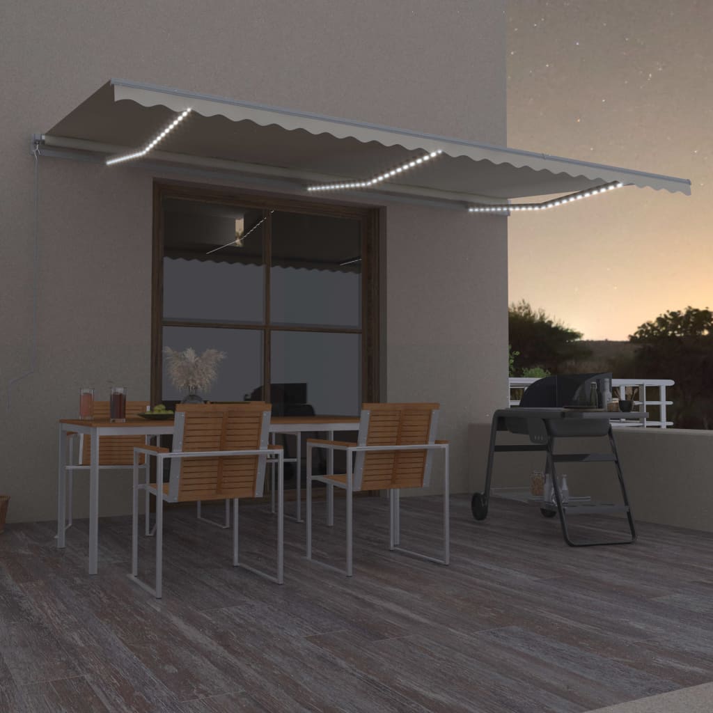 Manual Retractable Awning with LED 600x300cm Cream - Discount Dealers