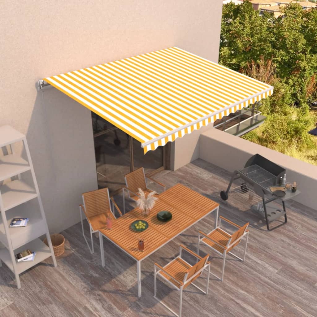 Manual Retractable Awning 400x350 cm Yellow and White - R and M Furniture