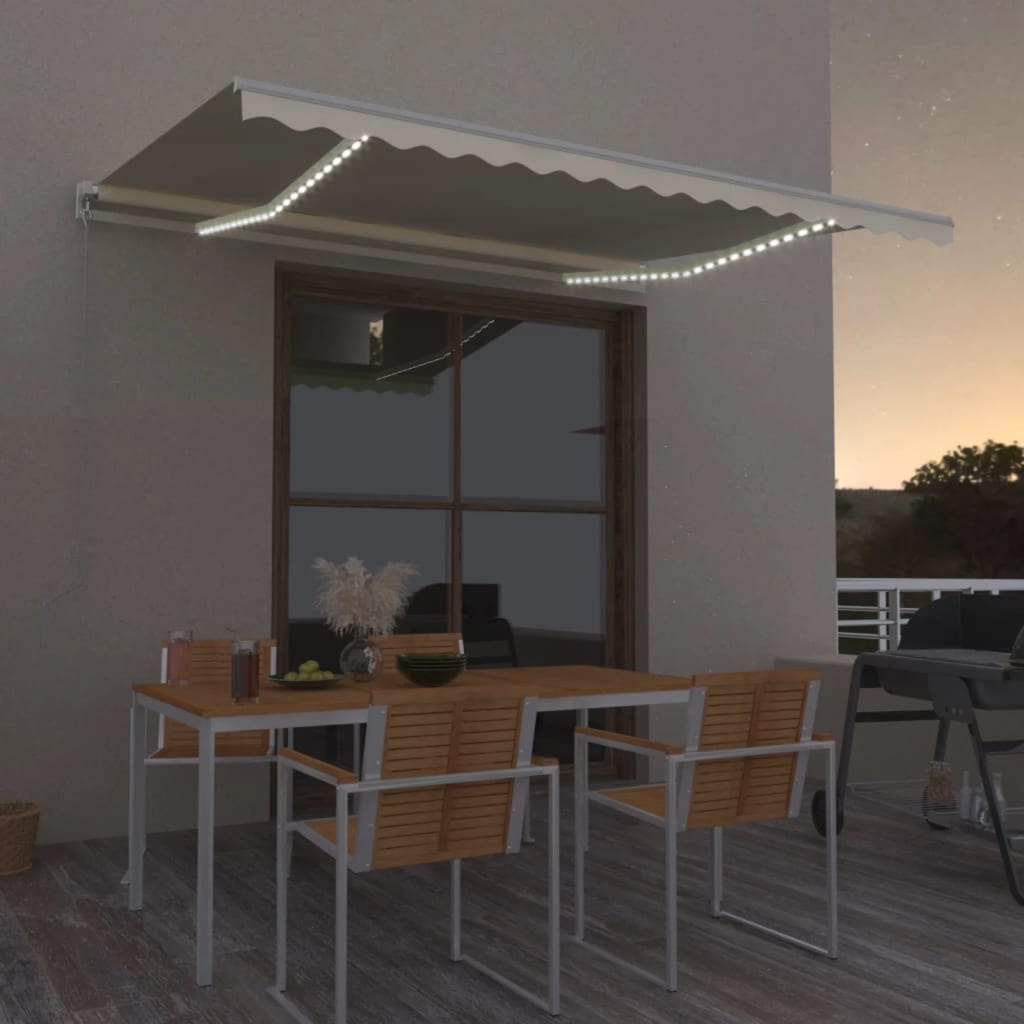 Manual Retractable Awning with LED 400x350 cm Cream - Tyrell & Tyrell