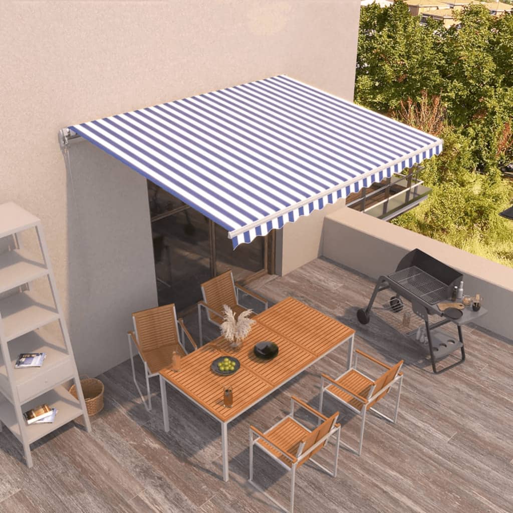 Manual Retractable Awning 450x350 cm Blue and White - Tyrell & Tyrell