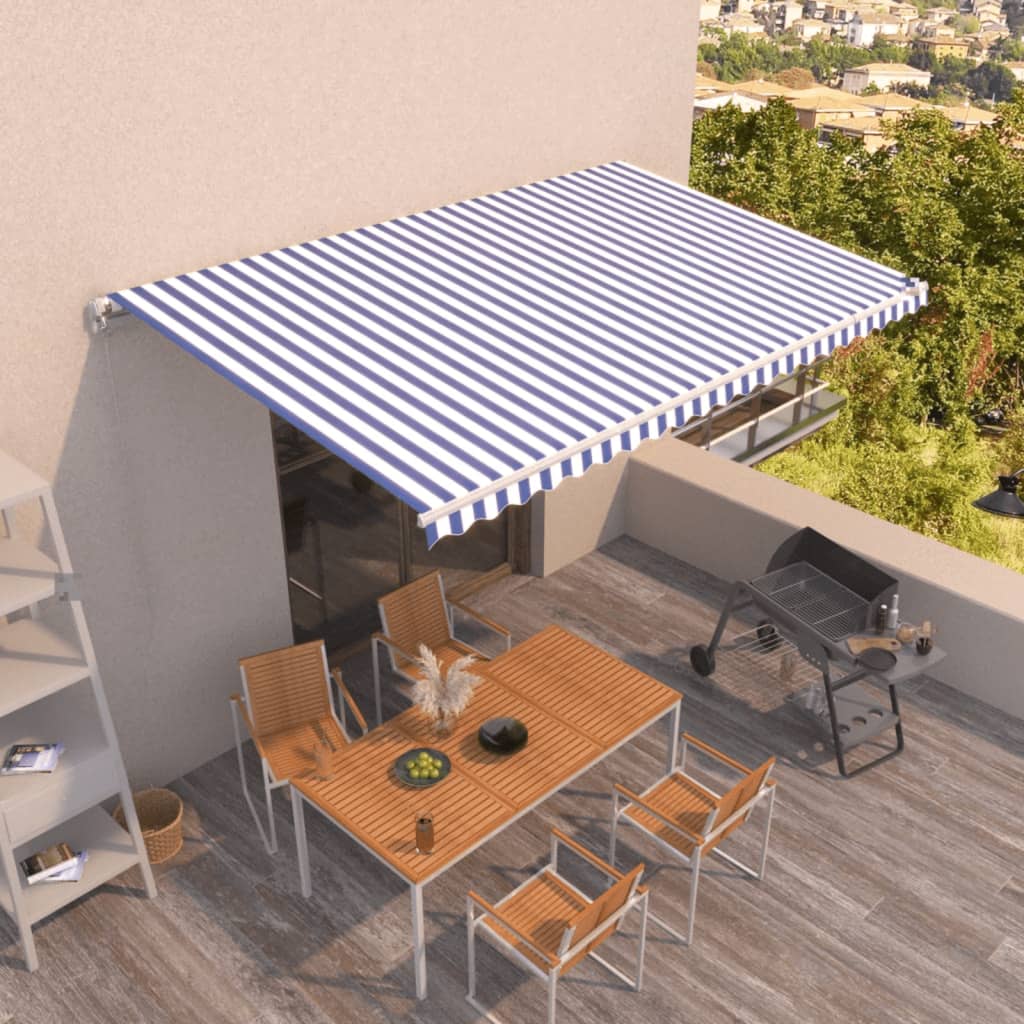 Manual Retractable Awning 500x350 cm Blue and White - Sid & Sam