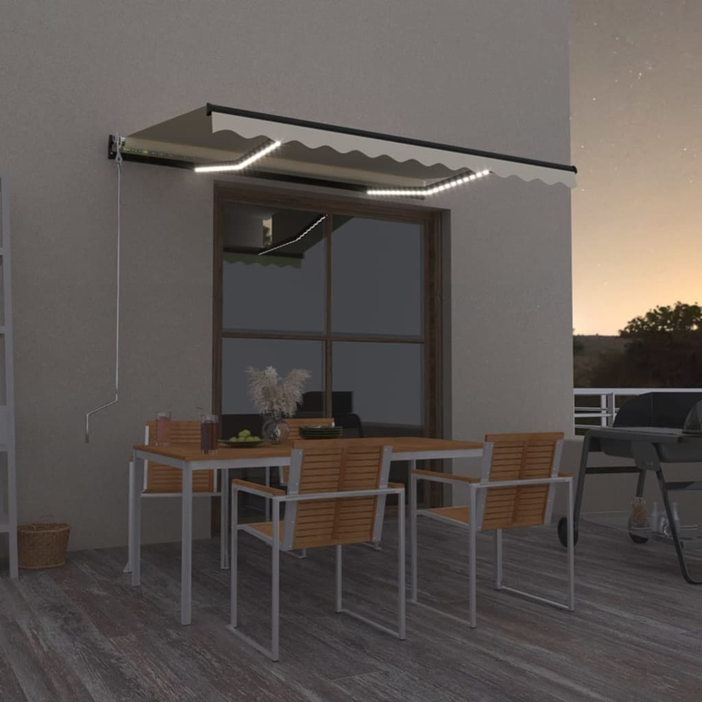 Manual Retractable Awning with LED 350x250 cm Cream - Merkel Designers