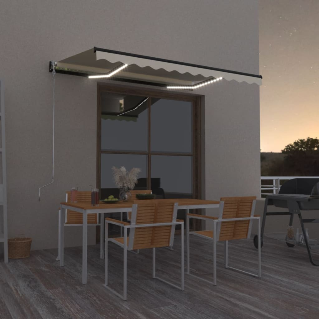 Manual Retractable Awning with LED 350x250 cm Yellow and White - The Home Maker