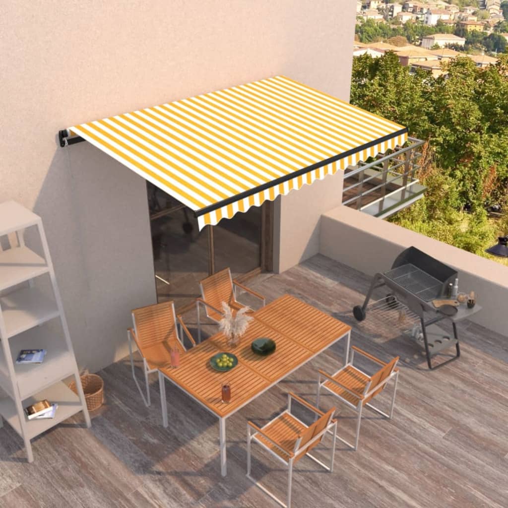 Manual Retractable Awning 450x300 cm Yellow and White - Merkel Designers