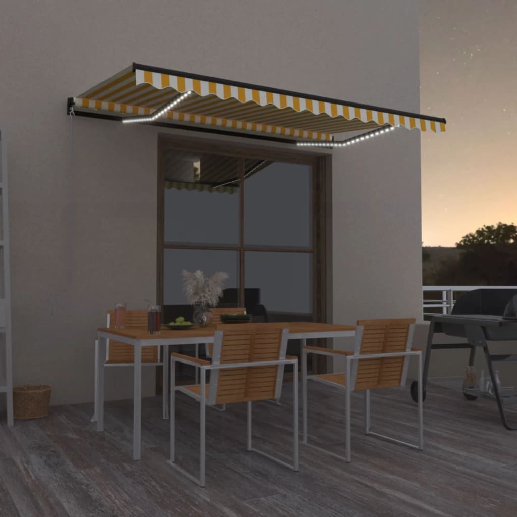 Manual Retractable Awning with LED 450x300 cm Yellow and White - Direct Imports