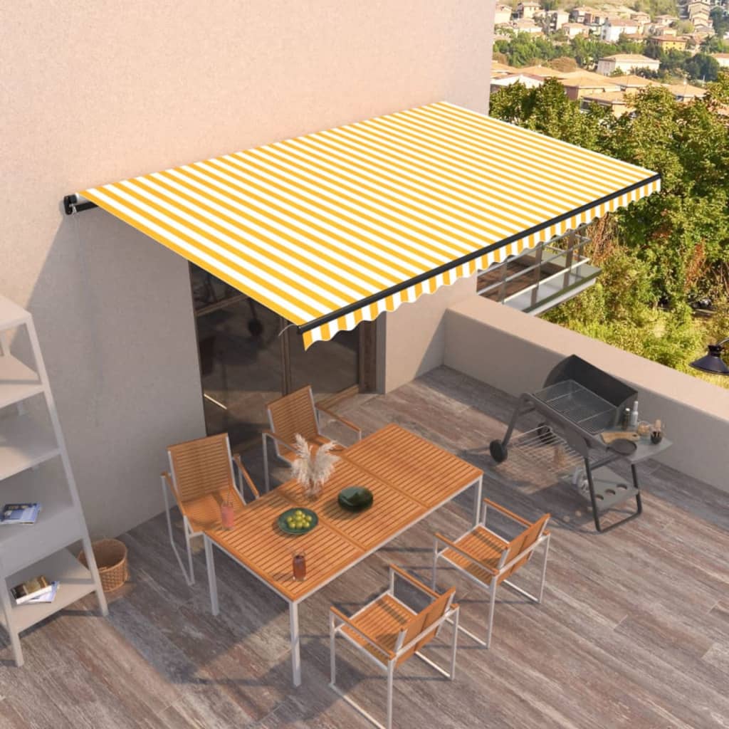 Manual Retractable Awning 500x300 cm Yellow and White - The Home Maker