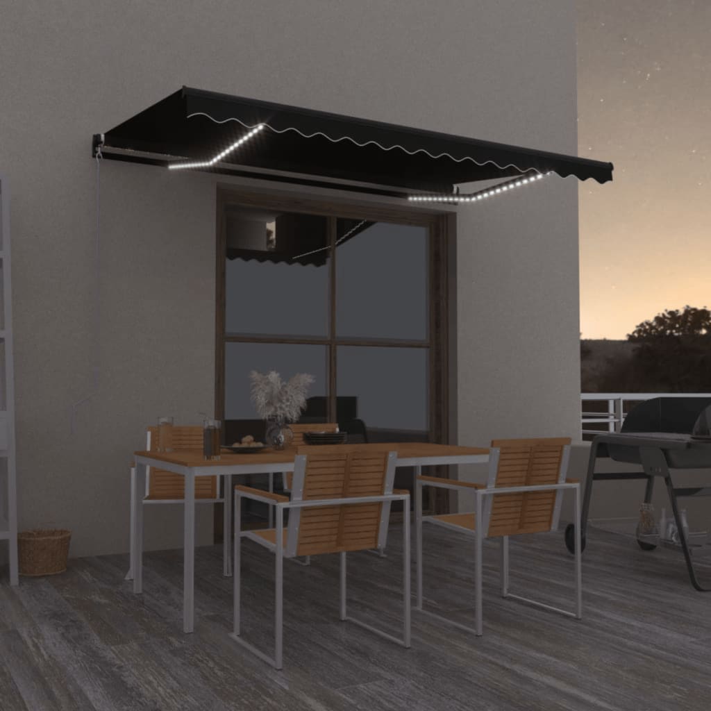 Manual Retractable Awning with LED 450x350 cm Anthracite - Millennium Furniture