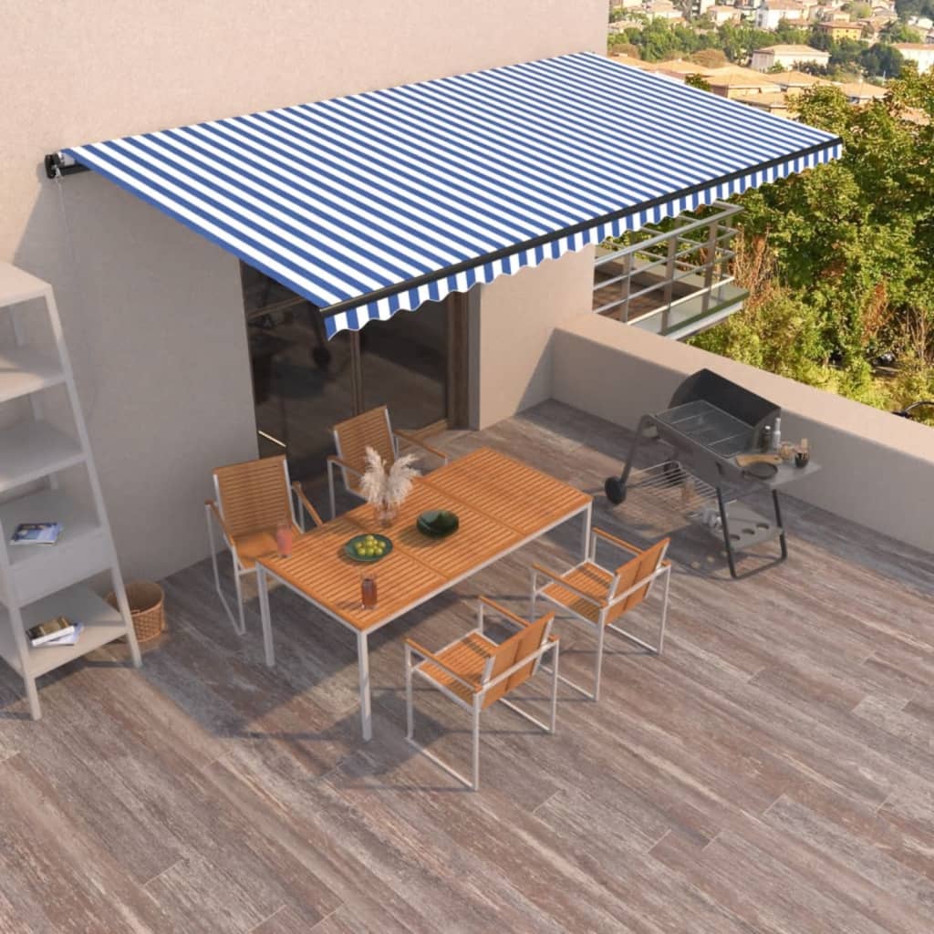 Manual Retractable Awning 600x350 cm Blue and White - Merkel Designers