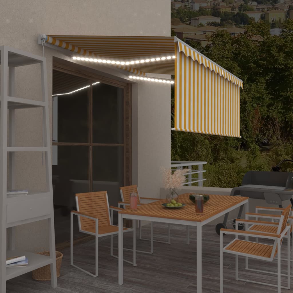 Manual Retractable Awning with Blind&LED 3x2.5m Yellow&White - Millennium Furniture