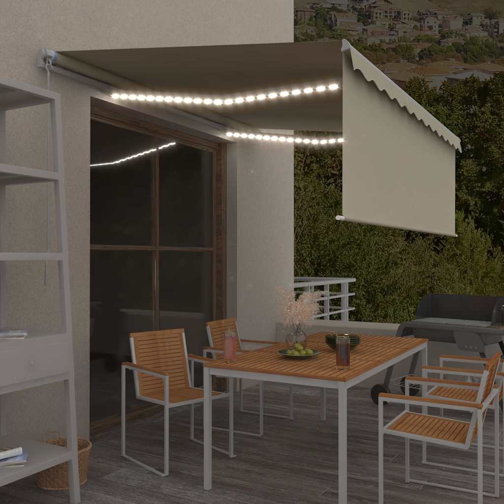 VALVALE Manual Retractable Awning with Blind and LED 4x3m - Cream - Design Hut