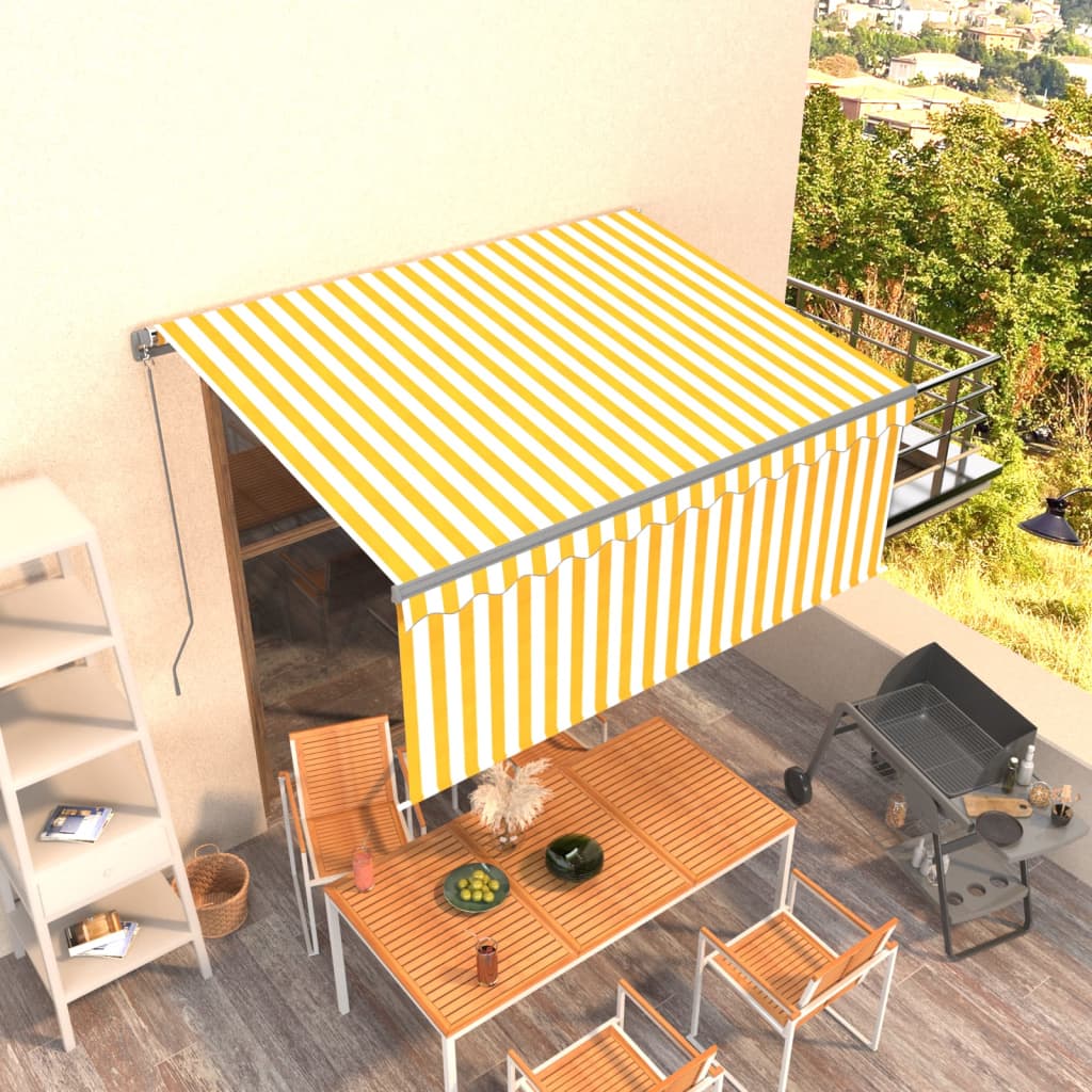 Manual Retractable Awning with Blind 3x2.5m Yellow&White - Merlin Deals