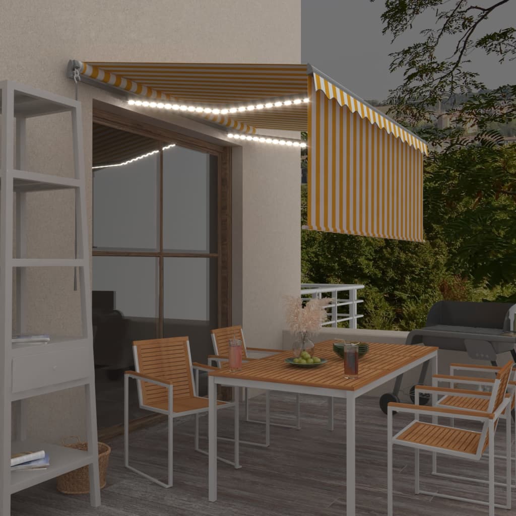 Manual Retractable Awning with Blind&LED 3x2.5m Yellow&White - Direct Imports