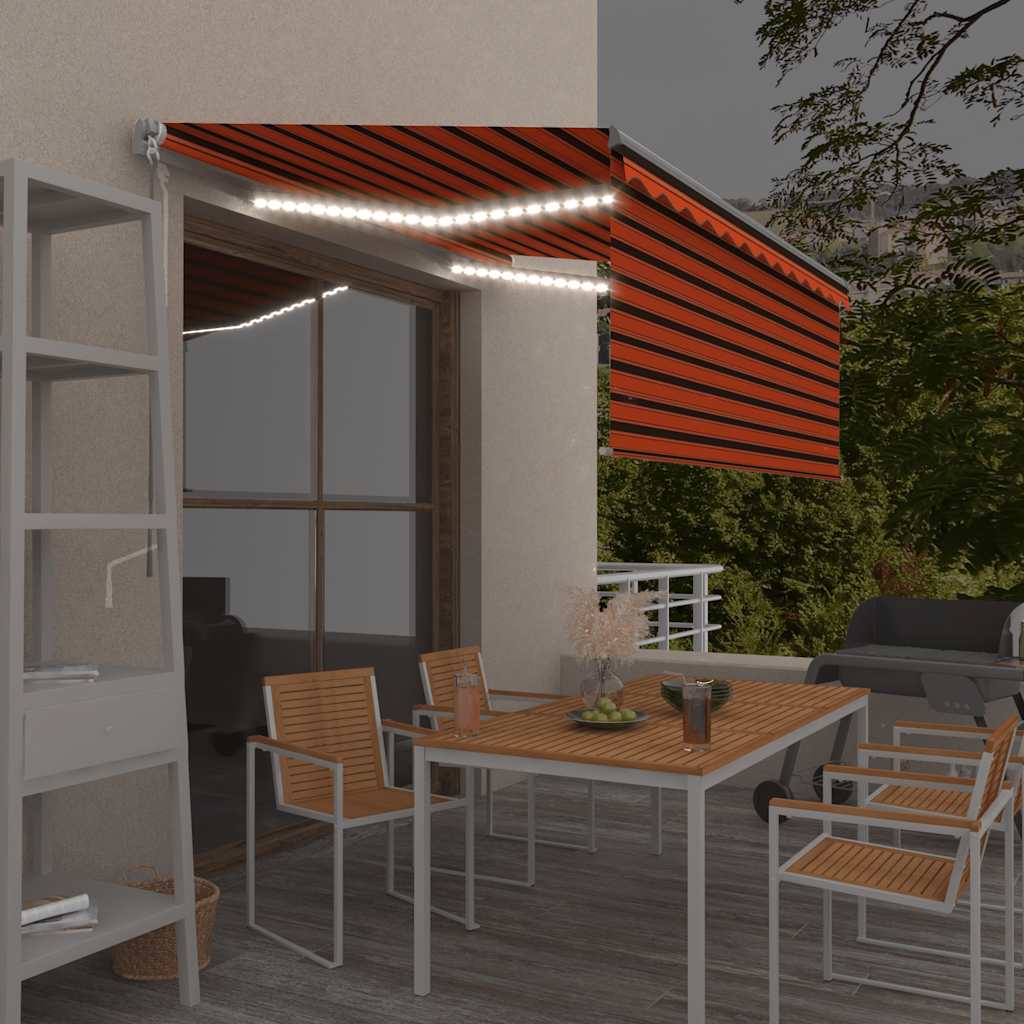 Manual Retractable Awning with Blind&LED 3.5x2.5m Orange&Brown - Unbeatable Bargains