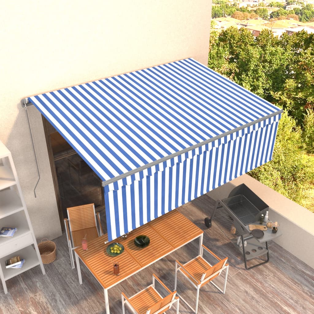Manual Retractable Awning with Blind 4x3m Blue&White - Sid & Sam