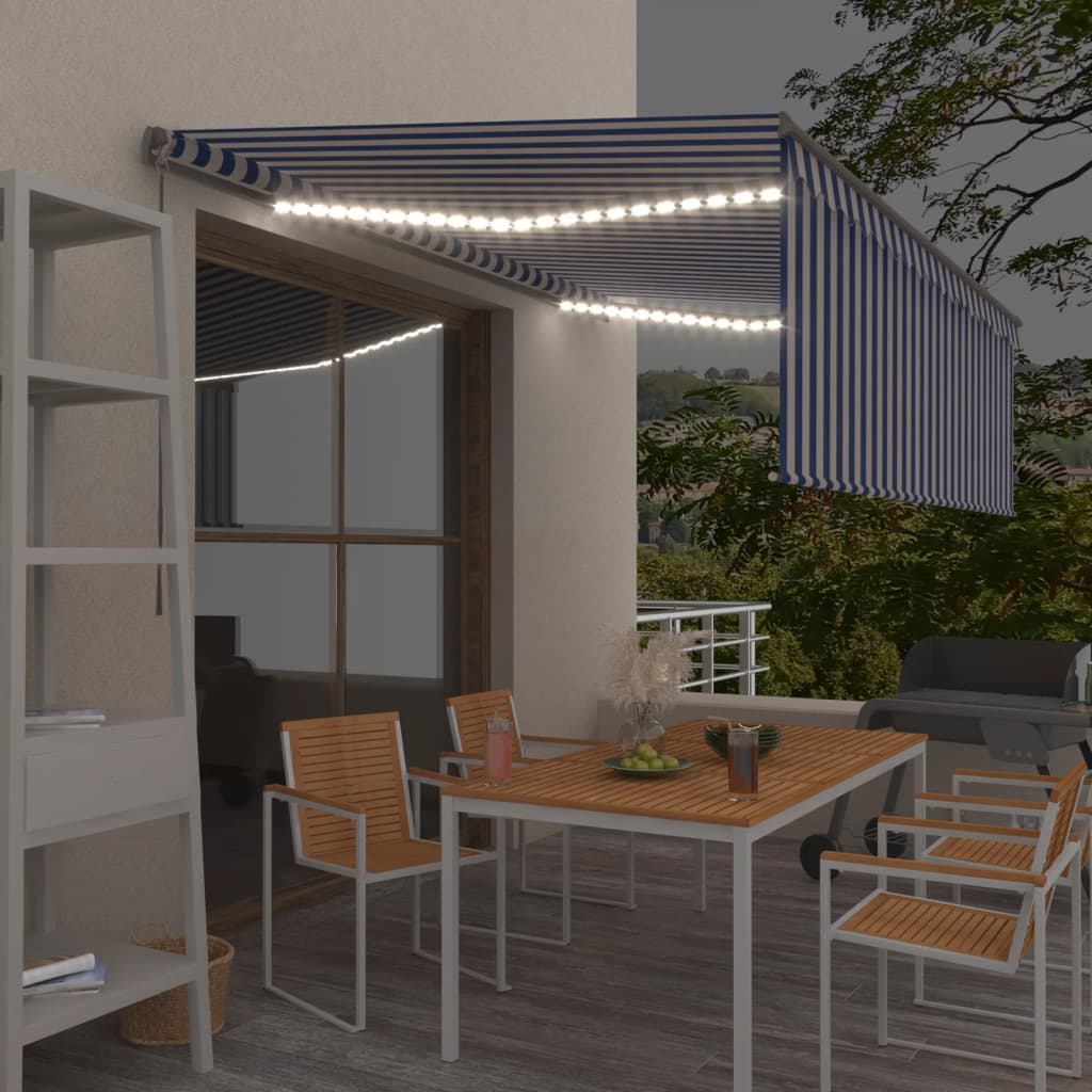 Manual Retractable Awning with Blind&LED 4x3m Blue&White - Merkel Designers