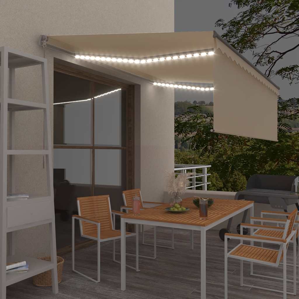 MIFORD Manual Retractable Awning with Blind and LED 4x3m - Cream - Design Hut