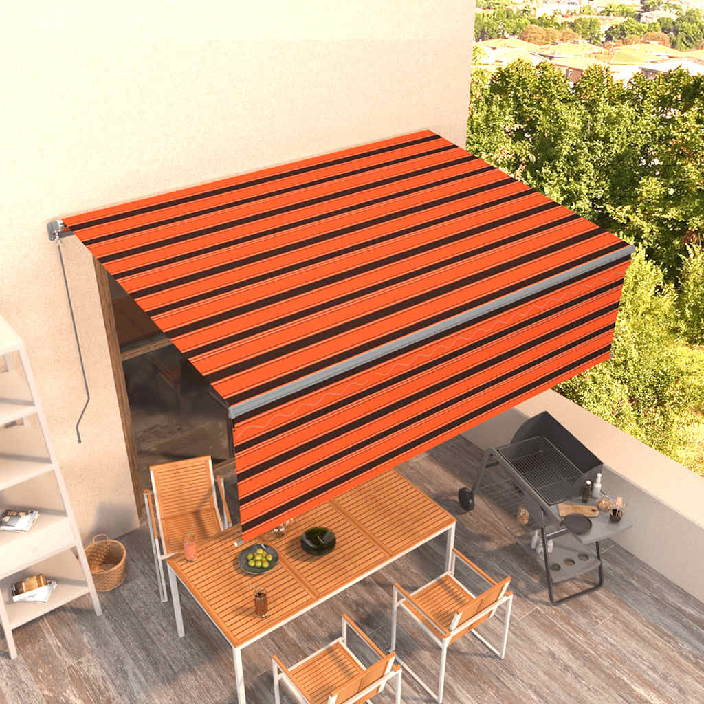 Manual Retractable Awning with Blind 4.5x3m Orange&Brown - Unbeatable Bargains