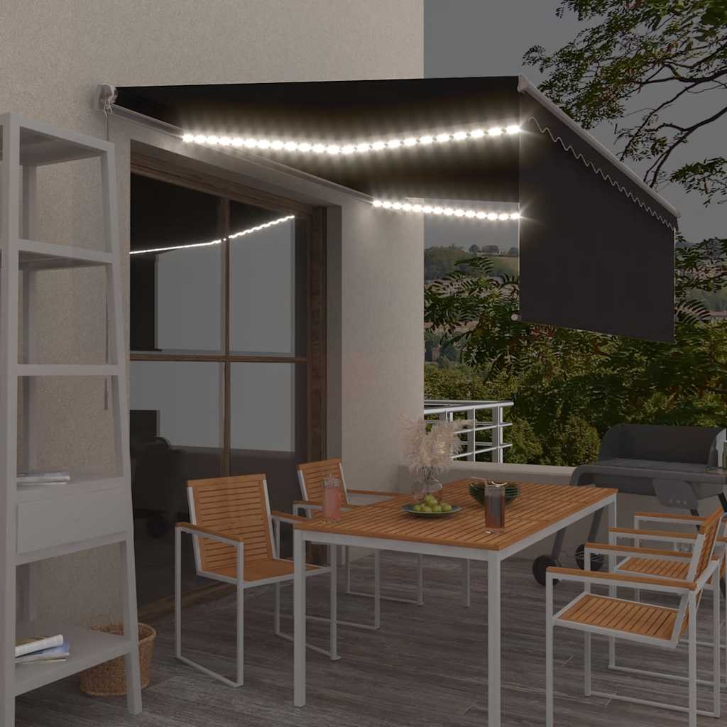 Manual Retractable Awning with Blind&LED 4.5x3m Anthracite - Unbeatable Bargains