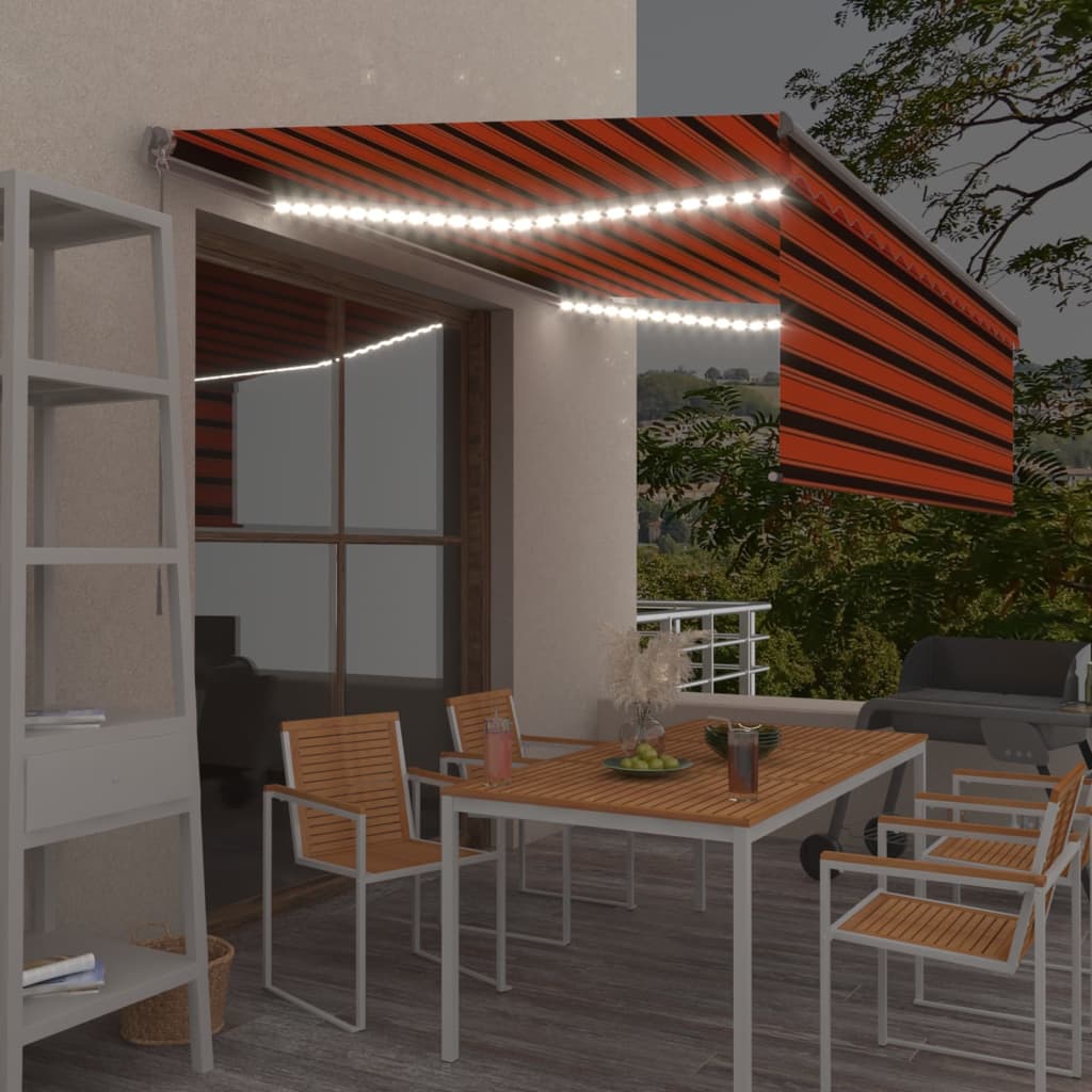 Manual Retractable Awning with Blind&LED 4.5x3m Orange&Brown - R and M Furniture