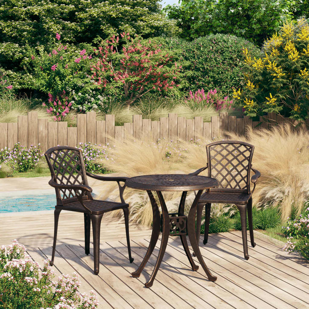 3 Piece Bistro Set Cast Aluminium Bronze - Style and Chic