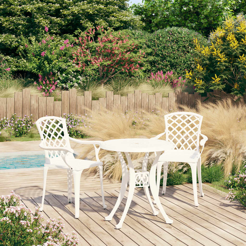 3 Piece Bistro Set Cast Aluminium White - Discount Dealers
