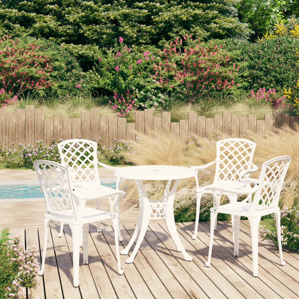 5 Piece Bistro Set Cast Aluminium White - Merlin Deals