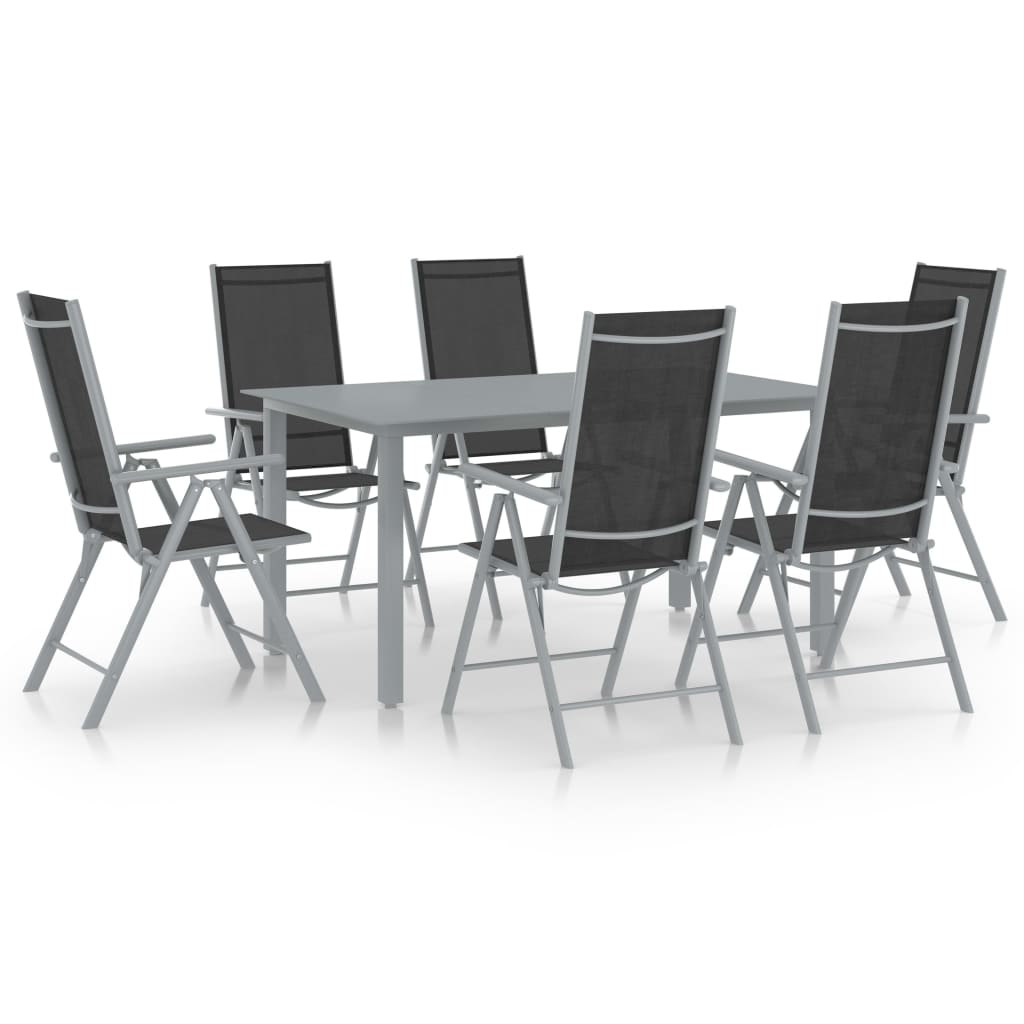 7 Piece Garden Dining Set Aluminium Silver and Black - The Home Maker