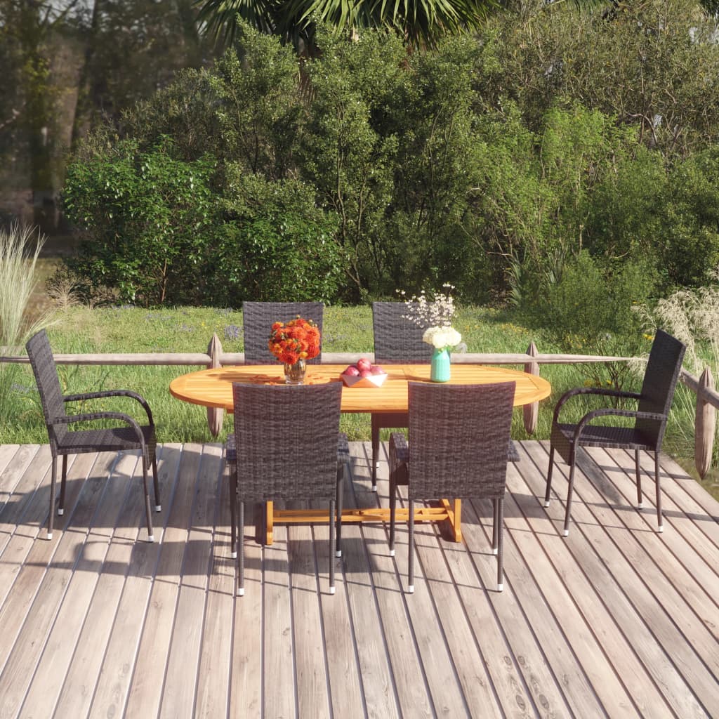 7 Piece Garden Dining Set Poly Rattan Black - Brittle & Co