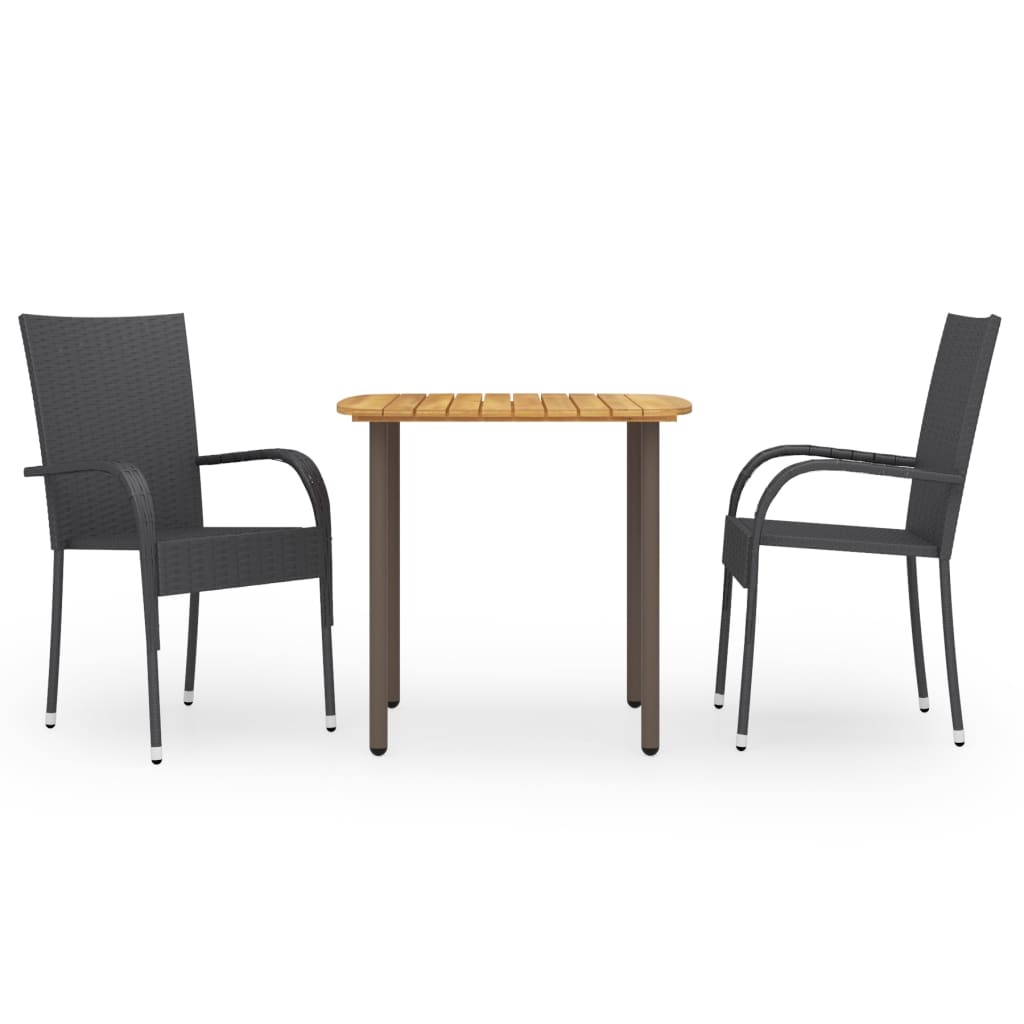 3 Piece Garden Dining Set Poly Rattan Black - Style and Chic