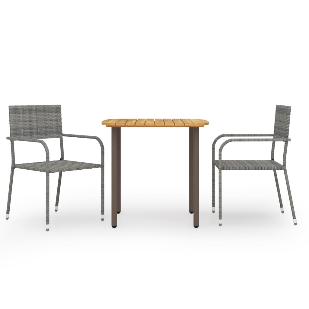 3 Piece Garden Dining Set Poly Rattan Grey - Direct Imports