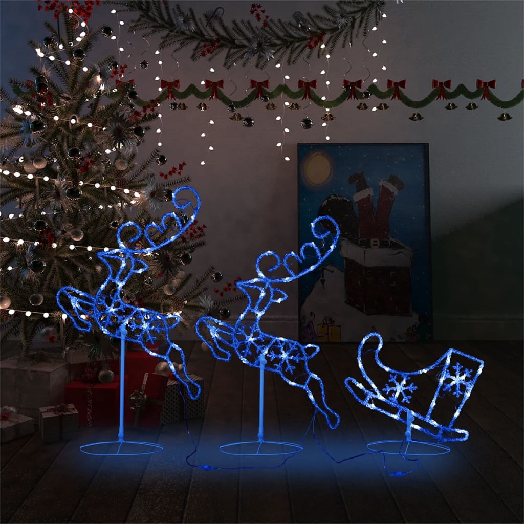 Acrylic Christmas Flying Reindeer&Sleigh 260x21x87cm Blue - Discount Dealers