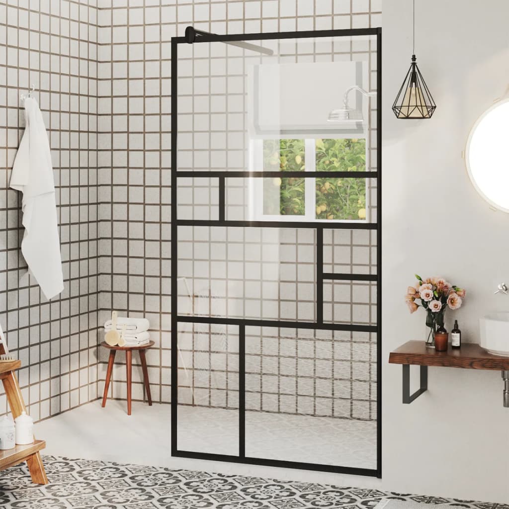 Walk-in Shower Wall with Clear ESG Glass 80x195 cm Black - Discount Dealers