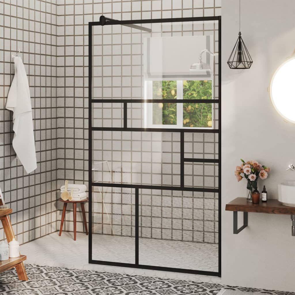 Walk-in Shower Wall with Clear ESG Glass 90x195 cm Black - Millennium Furniture