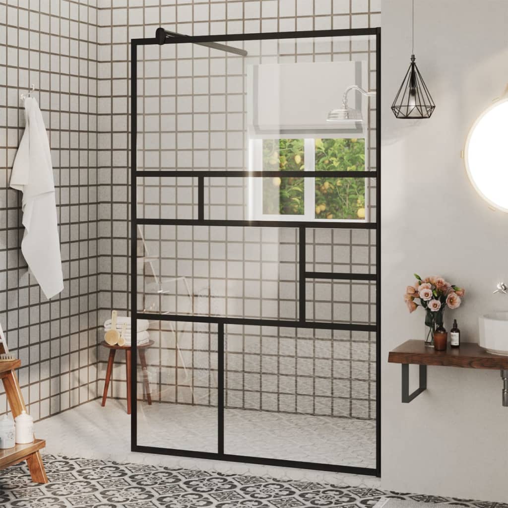 Walk-in Shower Wall with Clear ESG Glass 100x195 cm Black - Merkel Designers