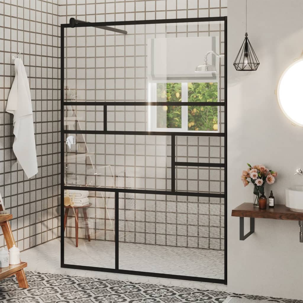 Walk-in Shower Wall with Clear ESG Glass 115x195 cm Black - Tyrell & Tyrell