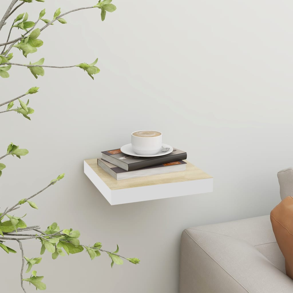 Floating Wall Shelf Oak and White 23x23.5x3.8 cm MDF - Sid & Sam