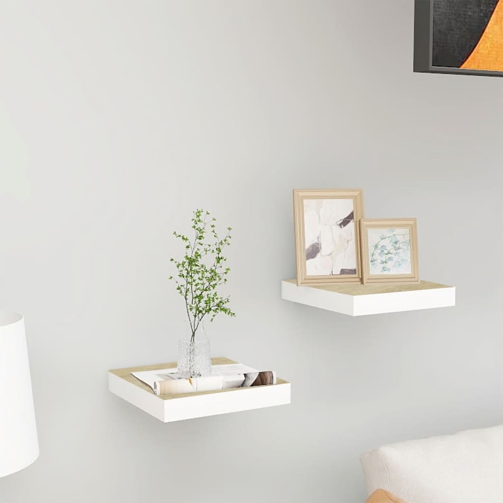 Floating Wall Shelves 2 pcs Oak and White 23x23.5x3.8 cm MDF - Casper Homes