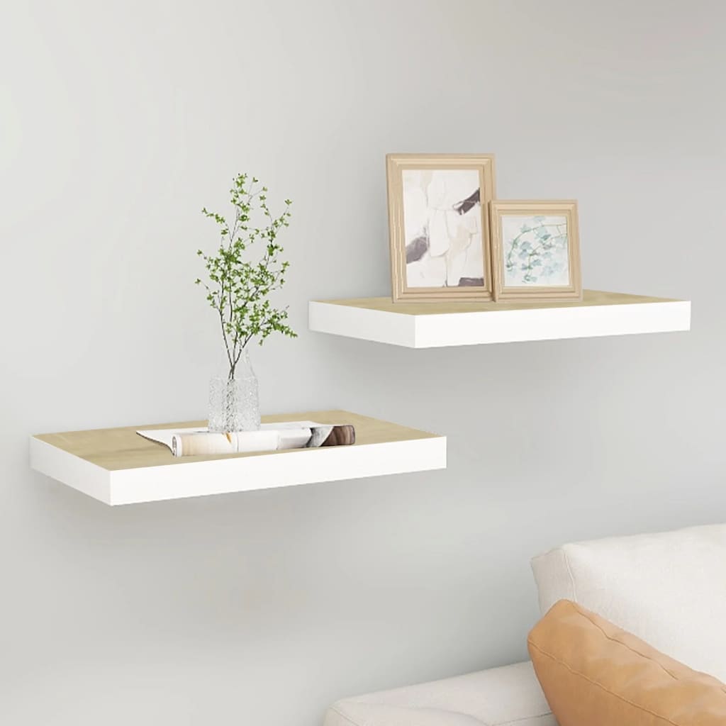 Floating Wall Shelves 2 Pieces Oak and White 40x23x3.8 cm MDF - Unbeatable Bargains
