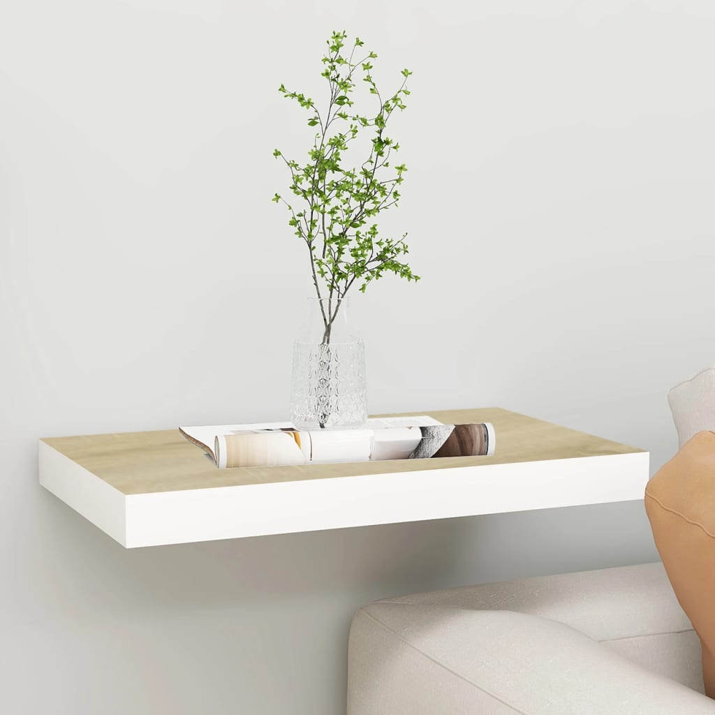 Floating Wall Shelf Oak and White 50x23x3.8 cm MDF - Unbeatable Bargains