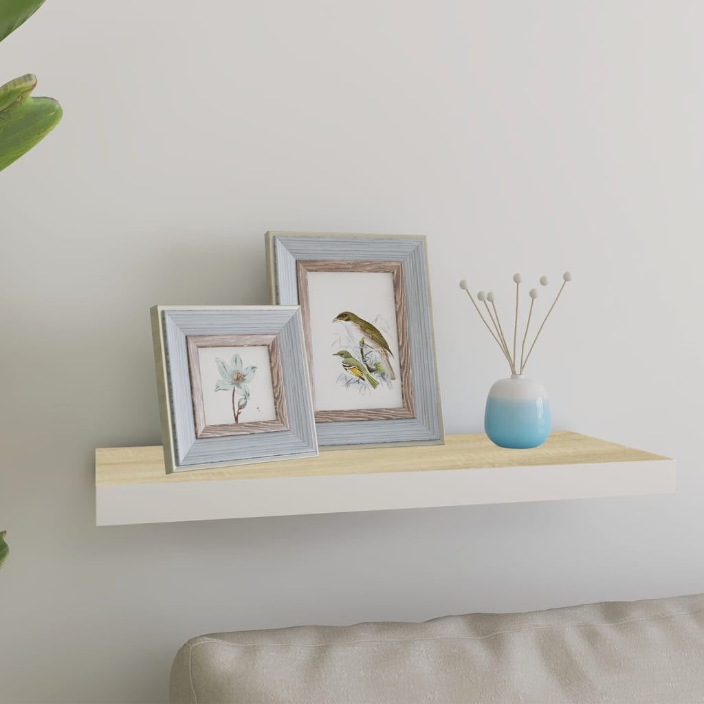Floating Wall Shelf Oak and White 60x23.5x3.8 cm MDF - Direct Imports